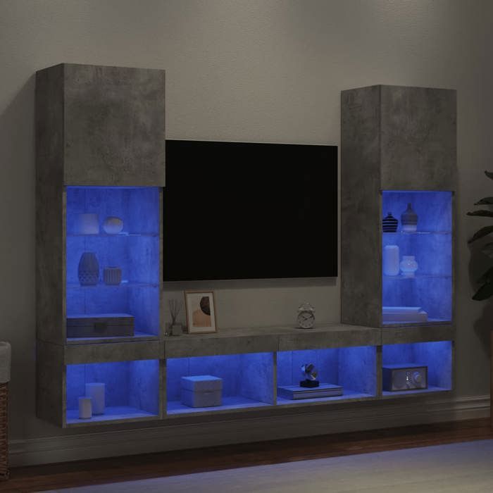 Unités murales TV - Meubles TV flottant - avec LED - 5 pcs - gris béton bois dingénierie 40.5x30x102 cm T1533