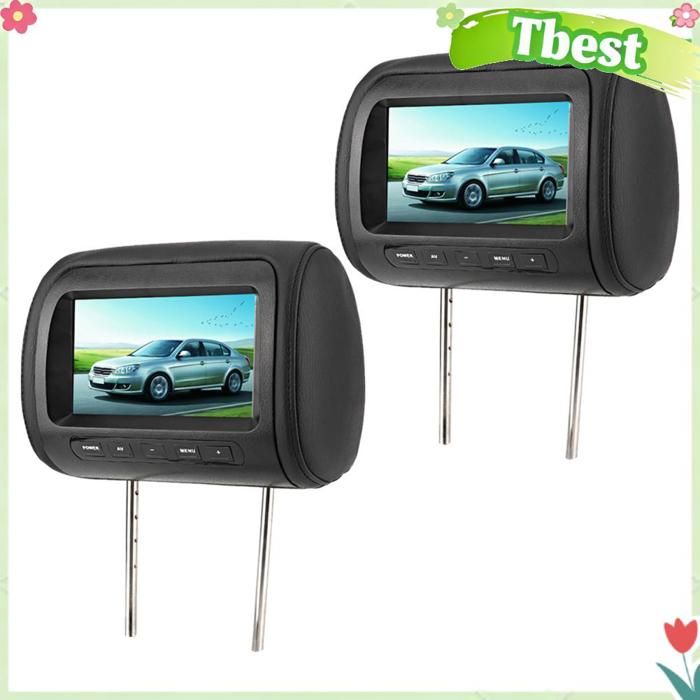 Appui tête de voiture sans fil 7 pouces double écran réglable lecteur vidéo LCD HD pour passagers arrière noir 2 pièces