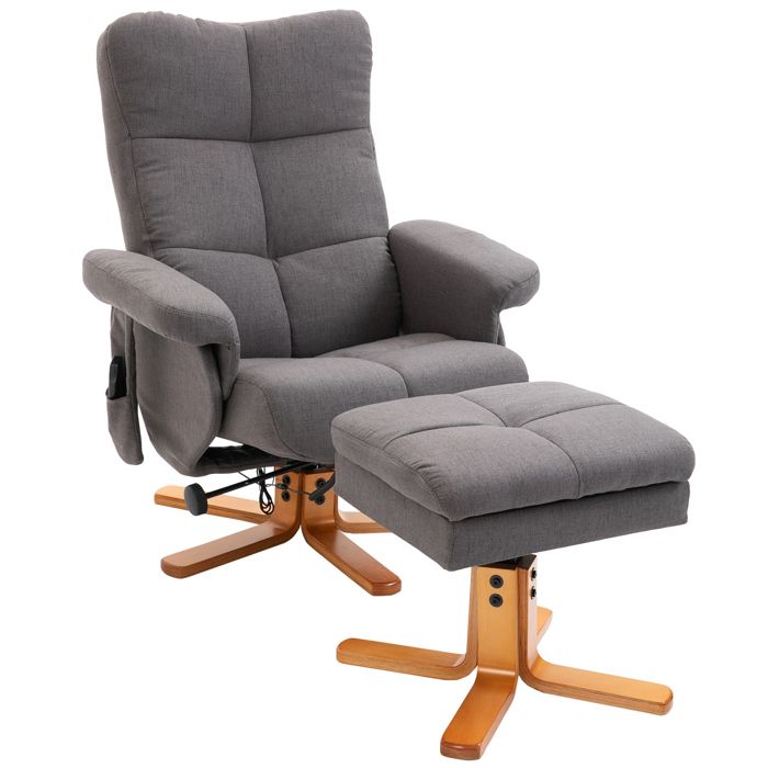 Fauteuil massant avec repose-pied - HOMCOM - dossier inclinable jusquà 145° - télécommande - gris