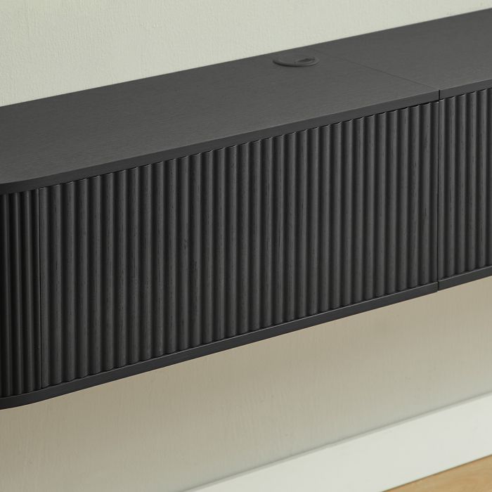 Meuble TV mural flottant - Longueur 140 cm - Grand espace de rangement - Passe-câbles intégré
