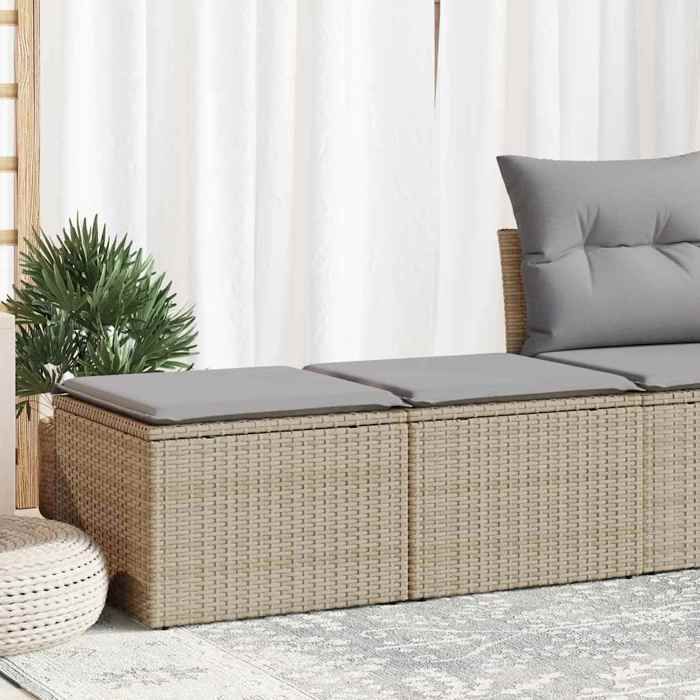 Beige Salon de jardin avec coussins 2 pcs beige résine tressée acacia - Meuble de balcon LV56560