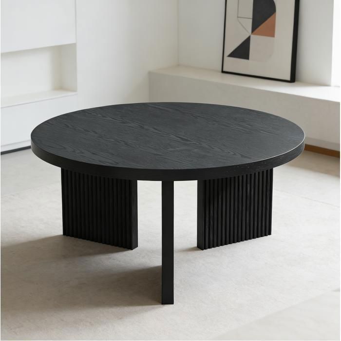 HOMVRA Table basse ronde 80 cm noire en MDF design moderne hauteur 42 cm