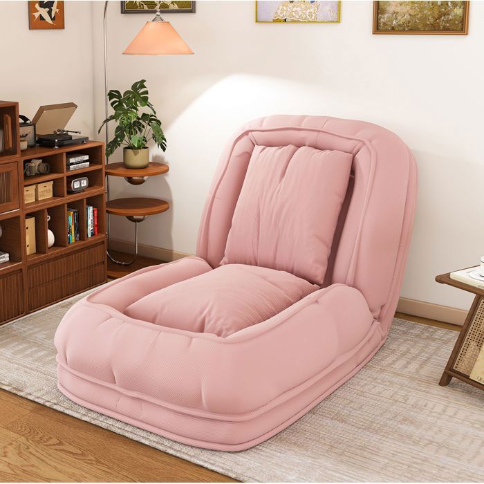 Canapé-lit pliable 1 place 90°-180° dossier réglable 5 positions velours côtelé rose avec 2 coussins JOINERY