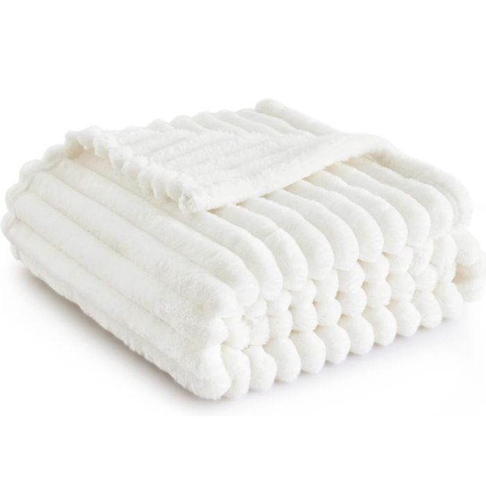 Plaid Blanc Crème Polaire 180x200cm Couverture Canapé Doux Chaud Cadeau Cocooning 1 Pièce