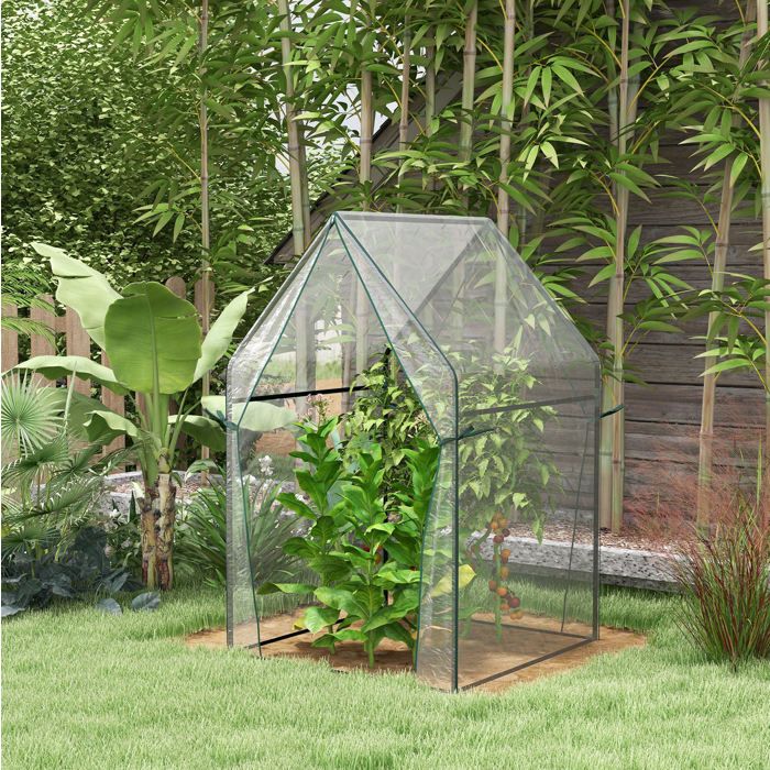 Mini serre de jardin 90 x 90 x 145 cm en acier housse PE transparente protection UV structure haute pour plantes grimpantes