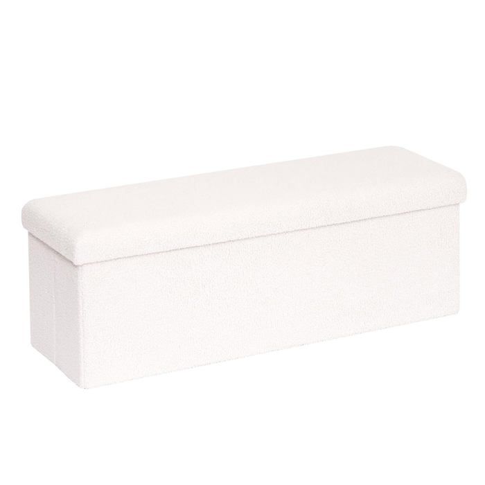 Cube poubelle espace rangement banc pliant repose-pieds velours coffre intégré mousse haute densité crème 43.3 x 15 x 15 cm