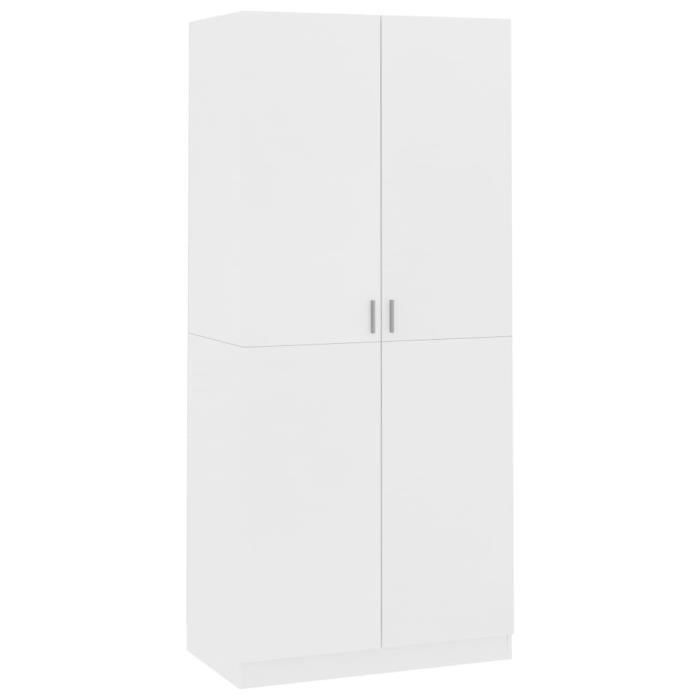 Garde-robe - AKOZON - 90x52x200 cm - Blanc - 2 portes - Aggloméré