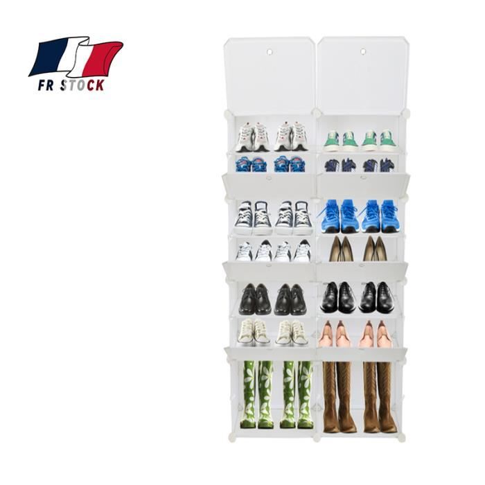 Boîte De Rangement 14 Grille Étagère À Chaussures Boîte À Chaussures En Plastique Armoire À Chaussures (Blanc)