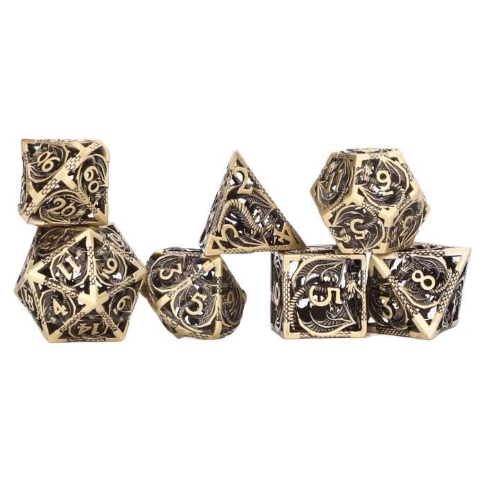 Jeu De 7 Dés D&D En Métal – Motifs 3D Relief – Laiton – D4 à D20 – Cadeau Pour Joueur De Rôle