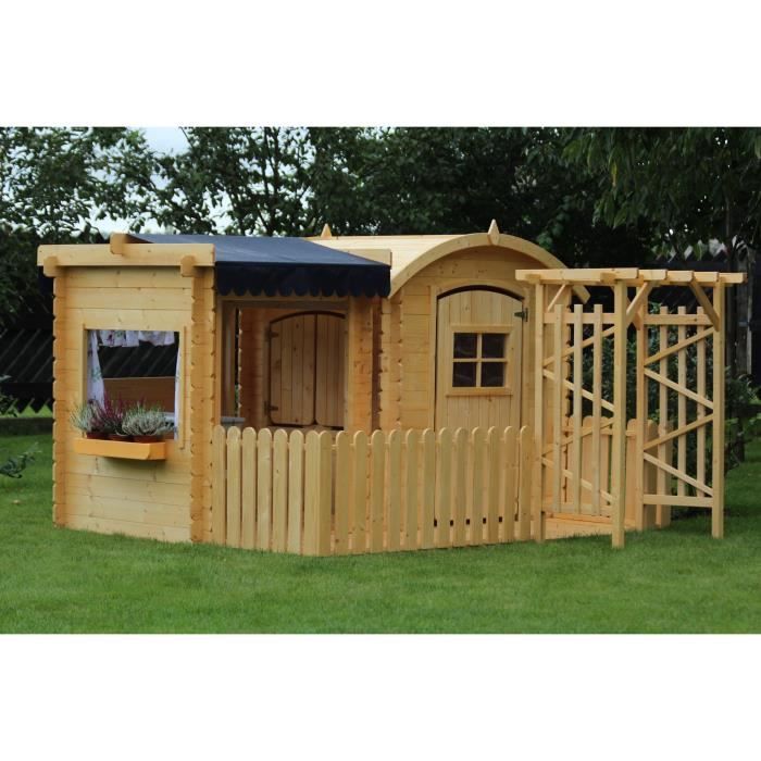 Timbela M505 M080m Maisonnette En Bois Avec Terrasse Kiosque Pergola Cloture Achat Vente Maisonnette Exterieure Cdiscount