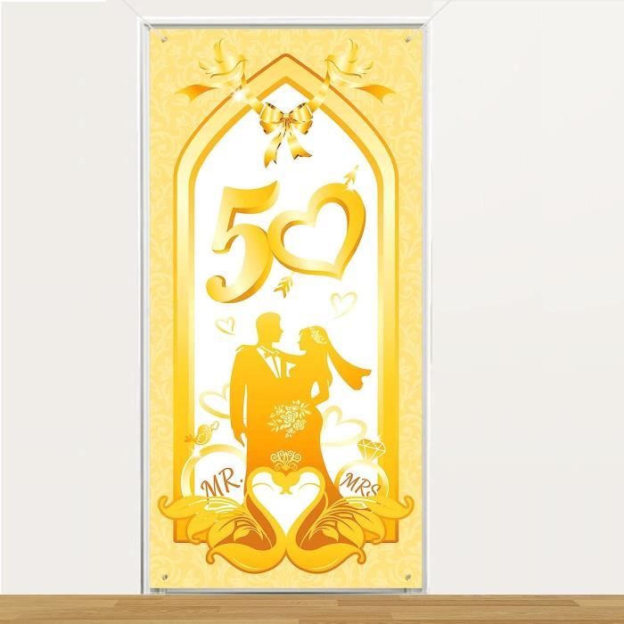 Figurine Gateau Noces D'Or – Couple Doré 50 Ans De Mariage, Résine Peinte Main 16x16,5 Cm