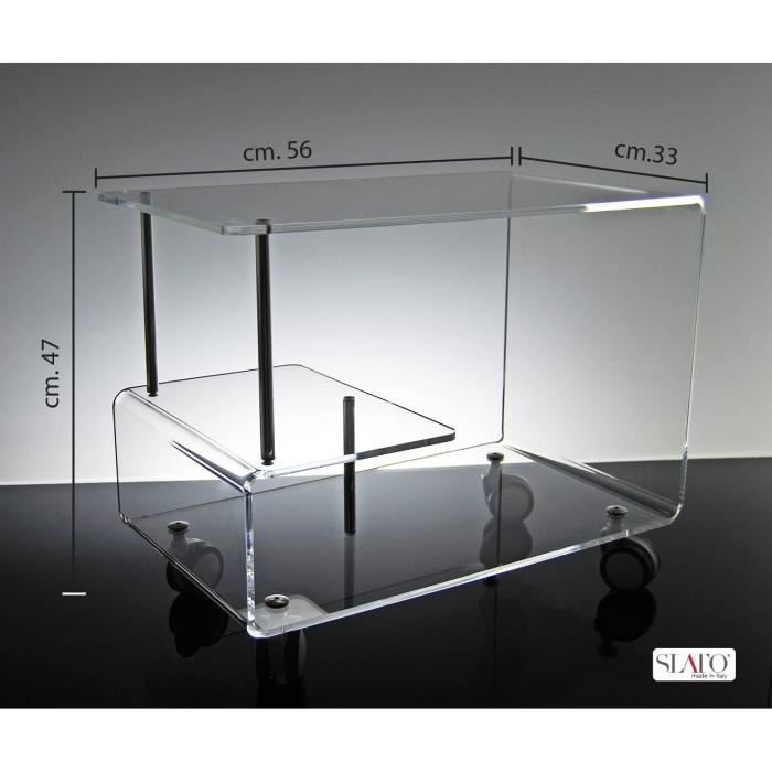 table basse trois étagères avec roues de salon design moderne en plexiglas transparent ron