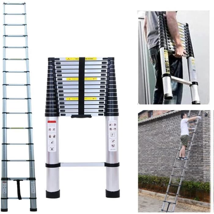 Echelle télescopique Alu Argent 1,9M 1,9M en Extensible Echelle multi-usage pouvant supporter jusqu'à 150 kg | Leroy Merlin