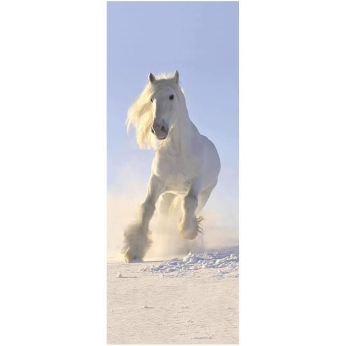 3D Sticker De Porte Cheval Animal Star Photo Mural Trompe L'Oeil Effect Stickers Muraux Pvc Imperméable Papier Peint Pour Chambre Salle De Bain Cuisine Décoration Porte Murale 95X215 Cm