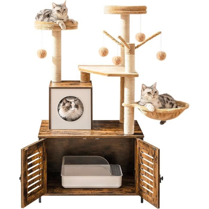 Arbre À Chat Avec Maison De Litière Pour Chat, Maison Pour Chat En Bois ...