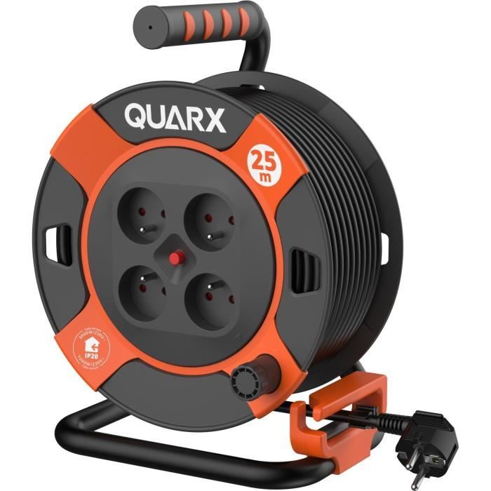 Enrouleur de bricolage QUARX 25m H05VV F 3G1 5mm² Disjoncteur thermique Protection enfants