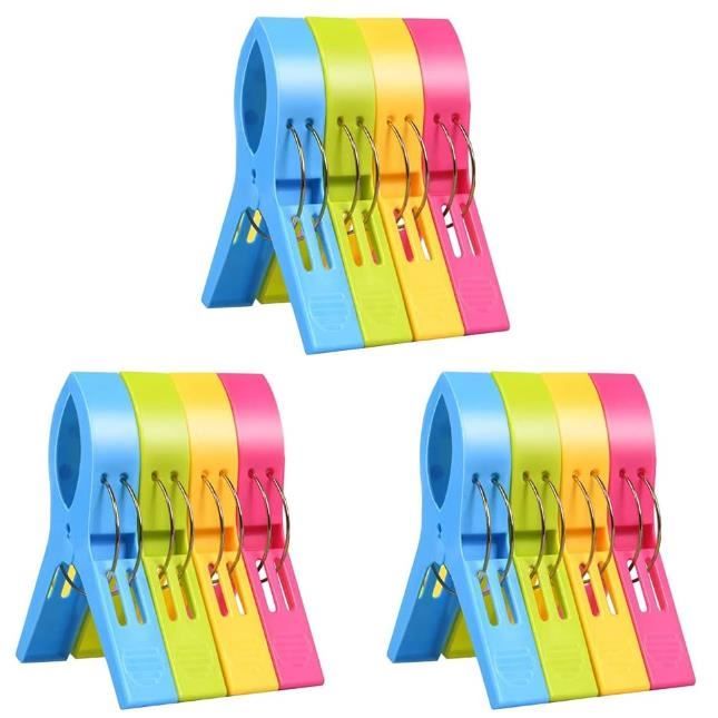 Pinces à LingePinces Serviette PlageClip de Brise-VentDurable Grosse Pince Plastique pour Serviettes Quilt Vêtement Couettes-12pc