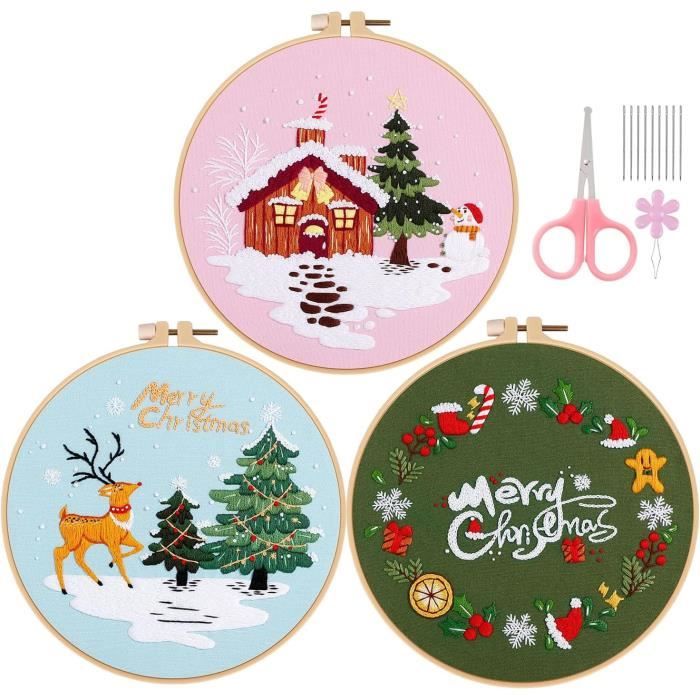 Kit De Démarrage Broderie Point De Croix DIY - Thème Noël - 5 Motifs - Neuf