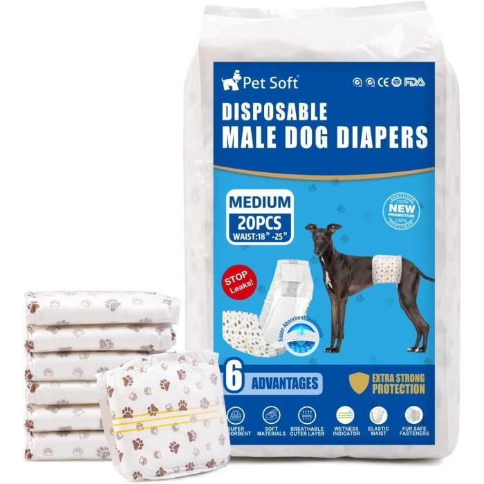 Couches jetables pour chien mâlemâle, super absorbantes pour incontinence avec indicateur d