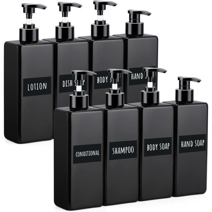 Lot 4 Bouteilles Pompe 1 L – Distributeur Shampoing, Savon, Lotion – Pompe Verrouillable Noire