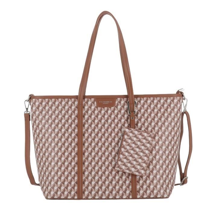 Flora And Co - Grande Sac A Main Cours Motif Bicolore - Camel Flora And Co - Grande Sac A Main Cours Motif Bicolore - Camel