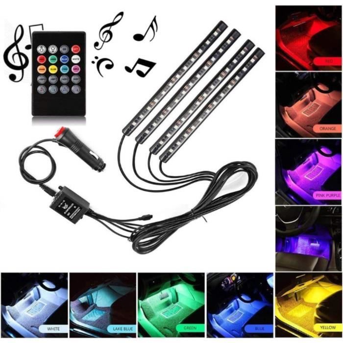 Lesplus 48 Lampe Led Voiture Interieur Eclairage Lumiere Ruban Décoration Atmosphère 8 Couleurs Allume Cigare Néon Son Camping