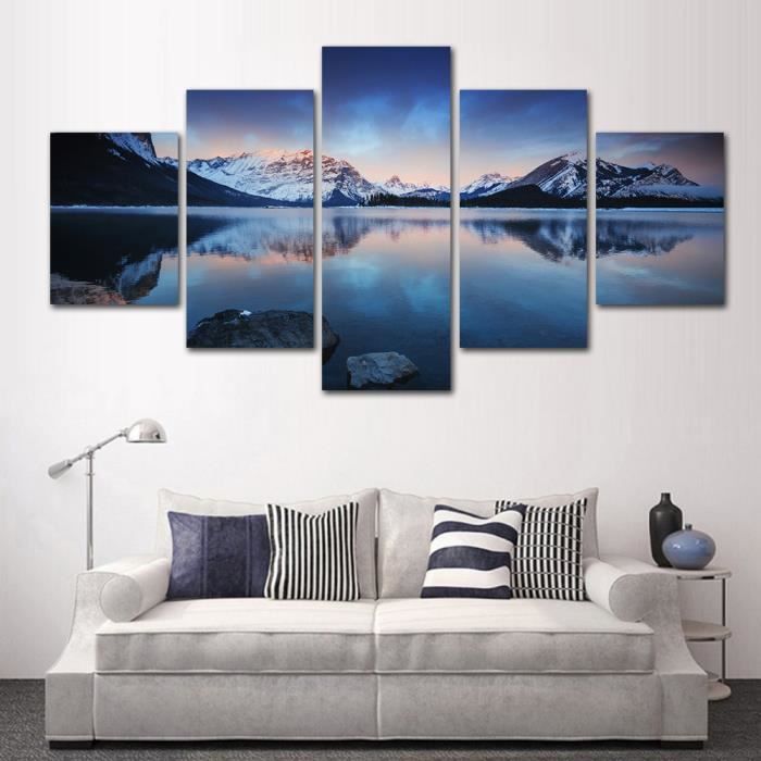 Sans cadre 5 Pièces Neige Montagne et Lac Paysage Peinture sur Toile pour  Salon Décoration Art Impressions（no frame) - Achat / Vente tableau - toile  - Cdiscount