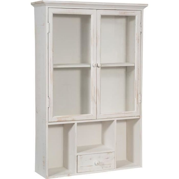 biscottini - vitrine en bois finition blanc antique l60xpr18xh89 cm style shabby - l2528