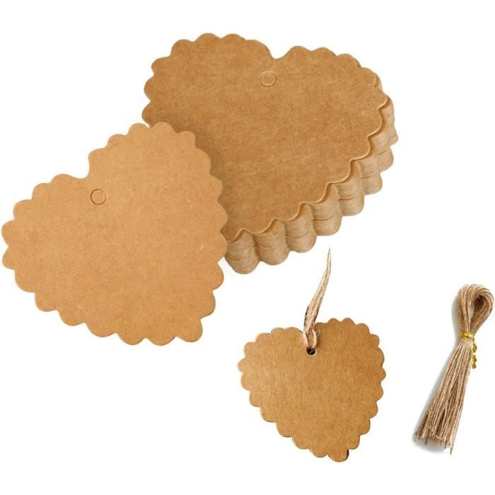 étiquette Jute Kraft 100 Etiquettes Cadeaux Kraft 5.9cm Avec Ficelle Jute - Pour Mariage, Anniversaire Papier Kraft 300g