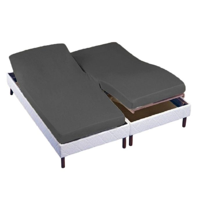 ALPES BLANC - Drap housse gris anthracite 2x70x190 cm pour lit électrique - Forme chausson fabrication française coton BT 30 cm ALPES BLANC - Drap housse gris anthracite 2x70x190 cm pour lit électrique - Forme chausson fabrication française coton BT 30 cm
