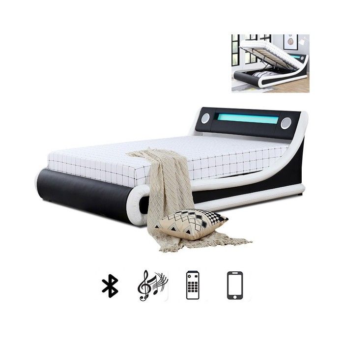 Lit LED avec haut-parleurs intégrés Bluetooth et coffre de rangement AMIR - 160x200