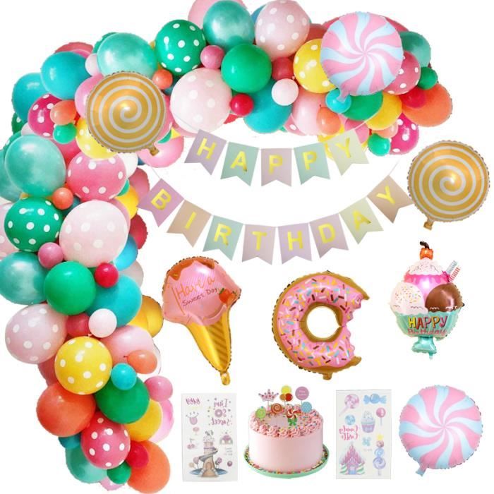 Candy Land Donuts Theme Decoration Anniversaire Fille Partie Arche Ballon Guirlande Avec Topper Autocollant Banniere Ballon Ensemble Cdiscount Maison