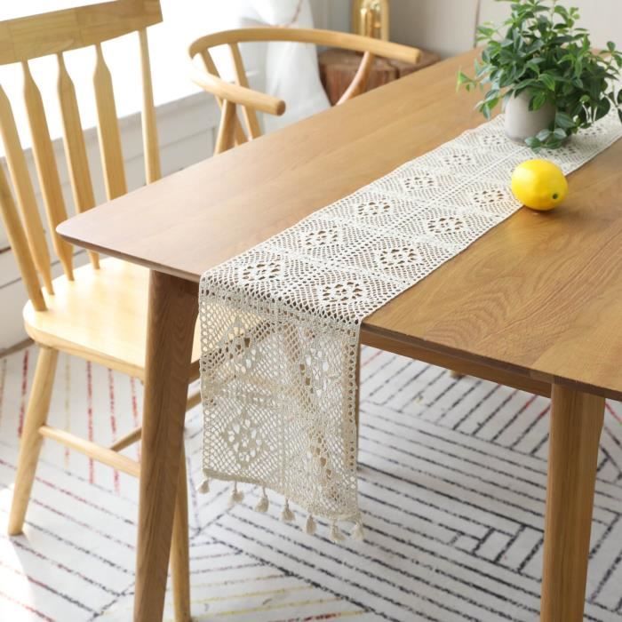 Clothfuna Chemin De Table En Dentelle Au Crochet, En Coton Crème