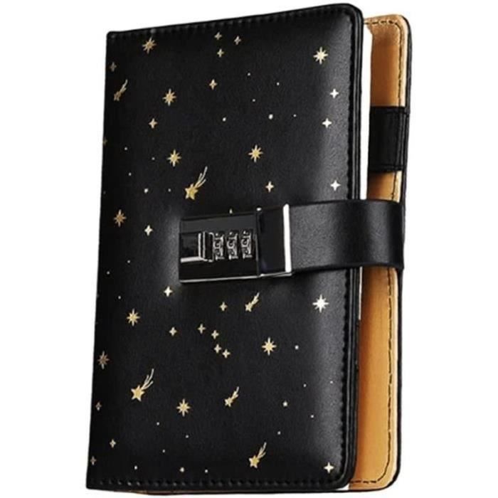 Lot de 2 carnets de notes de luxe 130 pages perforées Papier épais (120 g m²) Design plat 180° 2 marquepages Fermeture élastique Poche arrière Noir Couverture souple (ligné universitaire