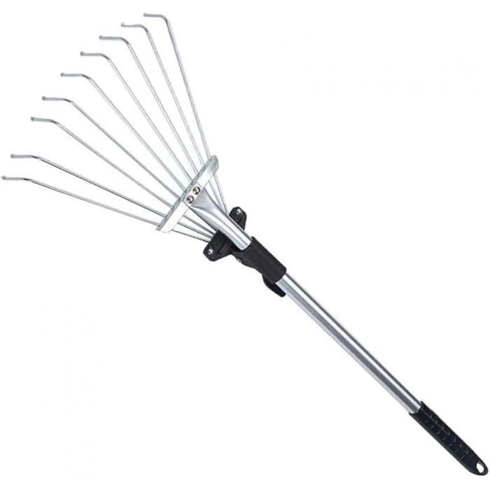 Râteau à Feuilles Xclou Avec Manche Bois - Acier Inoxydable - Compact 36,5 Cm - Pour Jardin, Balcon, Terrasse