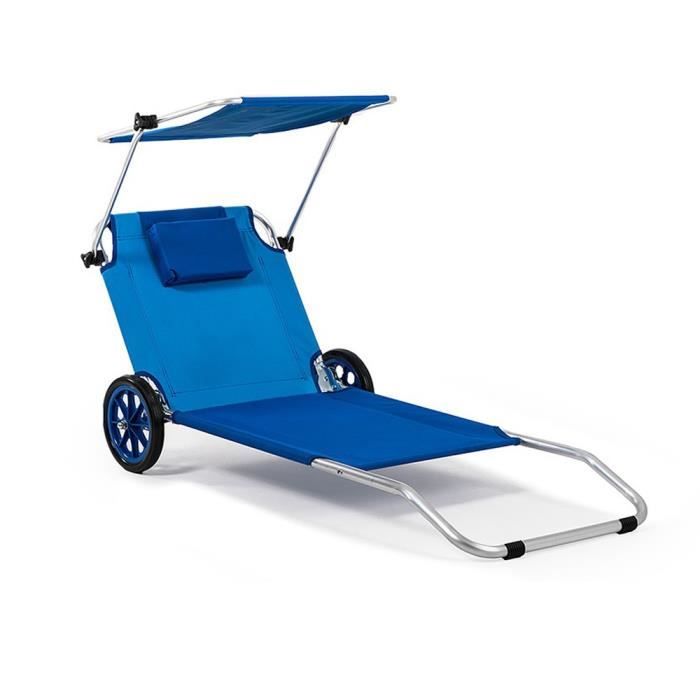 Maui Ride Transat Chaise De Plage Pliable Bleu Avec Parasol