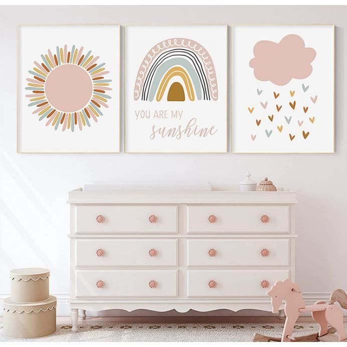 Lot de 3 posters décoratifs pour chambre d'enfant, arcenciel, nuages