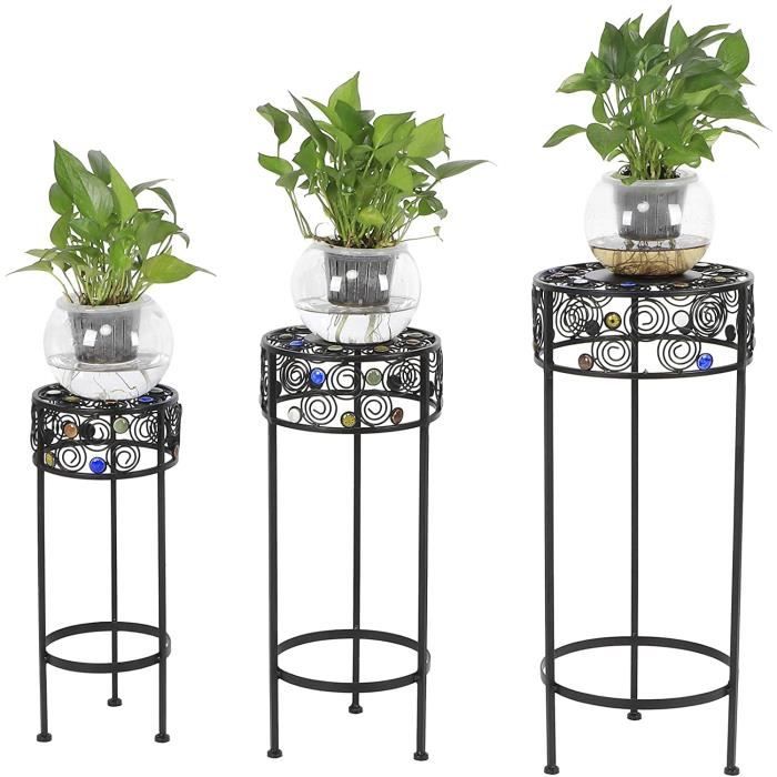 Doitool Lot de 3 pots de fleurs en terre cuite avec support en fer