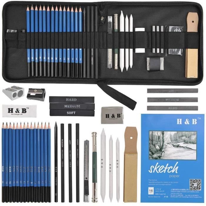 36 pcs kit de Dessin Professionnel Crayons de Dessin Croquis Noir