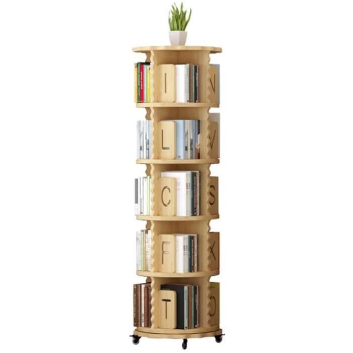 Levkitch Bibliothèque Tournante 6 Niveaux En Bois - Étagère Rotative 360° Multifonction