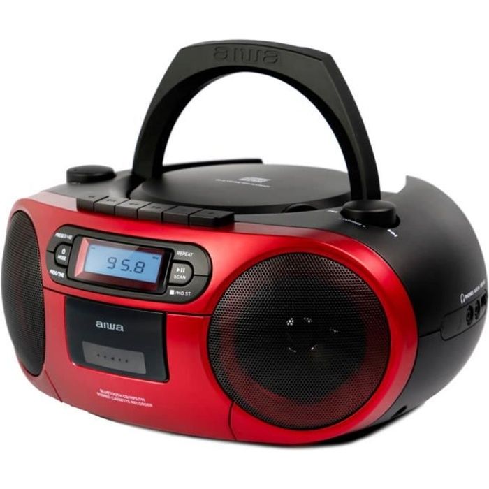 Radio hifi portable Aiwa BBTC-550RD rouge avec CD, cassette, Bluetooth et USB