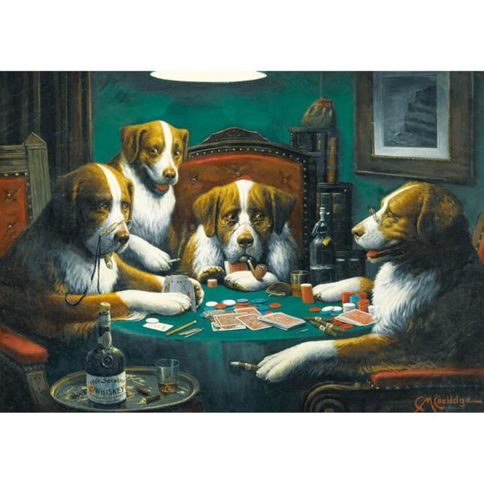 VINTAGE – Tapisserie Murale ‘Chiens Jouant Au Poker’ – 56x38 Cm – Coton – Man Cave