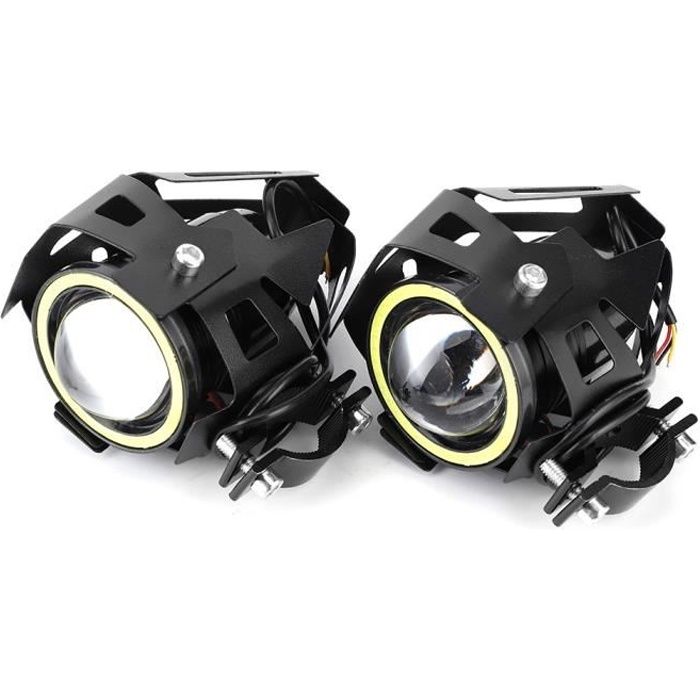 Atyhao Yeux d'ange lumière 2PCS 12V 125W 3000lm U7 LED Angel Eyes Projecteur Lumière Blanche IP68 Phare de Moto avec Interrupteur