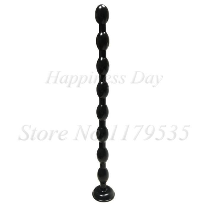 Plug Anal Progressif Avec Perles Et Ventouse - 25 Cm En Silicone Noir - Sextoy Unisexe Neuf