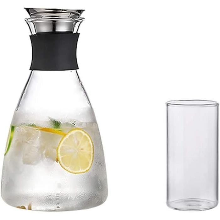 Carafe En Verre Borosilicaté 1,5L - Résistante Chaud/froid - Couvercle Inox Et Bec Verseur Anti-gouttes
