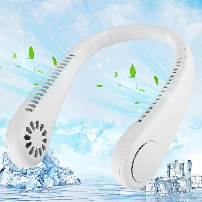 Ventilateur de Cou Mains Libres Sans Pale 3 Vitesse Réglable USB Rechargeable 5000mAh Rafraichissant - Blanc - Booling