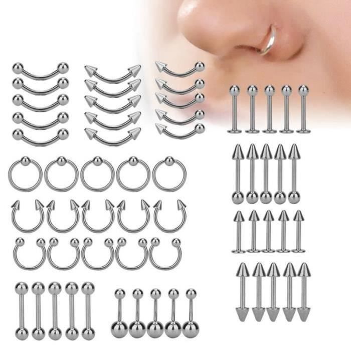 CLOU PIERCING NEZ Tbest ensemble de bijoux de Piercing 60 pcs