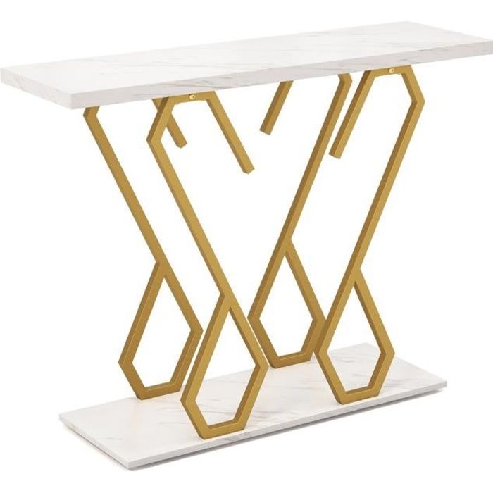 GIANTEX Table Console Aspect Marbre, Console Meuble Entrée avec Cadre