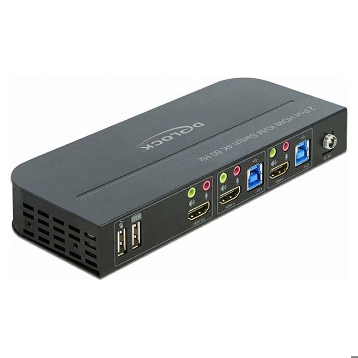 DeLock Switch KVM 2 ports HDMI 4K 60 Hz avec hub USB 3.0 et audio intégré - vue 1