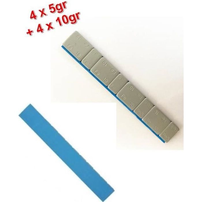 MASSE/PLOMB EQUILIBRAGE ADHESIVE POUR ROUE TIP TOP (BARETTE 4X5GR - 4X10GR)  (BOITE DE 100)